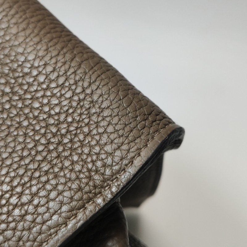 Hermes Steve35斜背包單肩包Togo牛皮銀扣18etoupe大象灰S4深藍框R刻-23