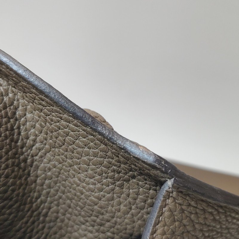 Hermes Steve35斜背包單肩包Togo牛皮銀扣18etoupe大象灰S4深藍框R刻-24