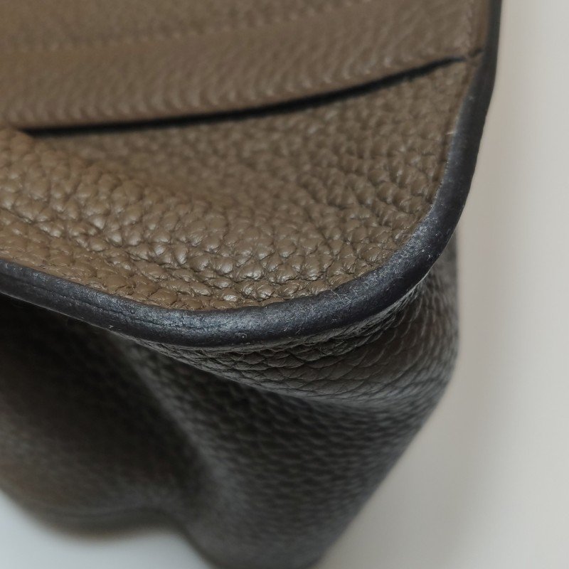 Hermes Steve35斜背包單肩包Togo牛皮銀扣18etoupe大象灰S4深藍框R刻-26