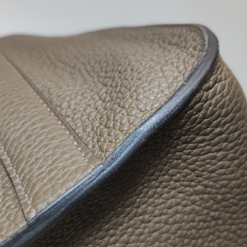 Hermes Steve35斜背包單肩包Togo牛皮銀扣18etoupe大象灰S4深藍框R刻-27