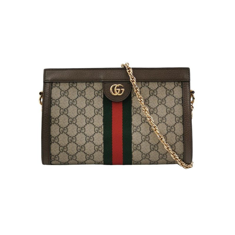 Gucci Ophidia中型牛皮帆布GG老花條紋雙G肩包斜背包-0