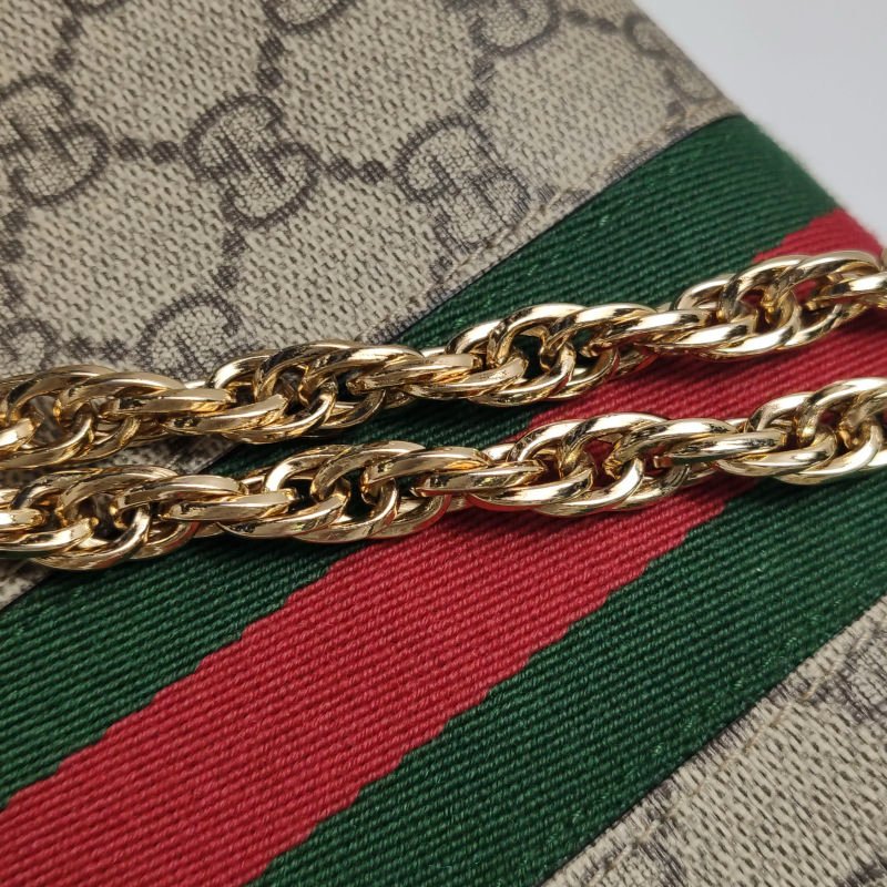 Gucci Ophidia中型牛皮帆布GG老花條紋雙G肩包斜背包-14