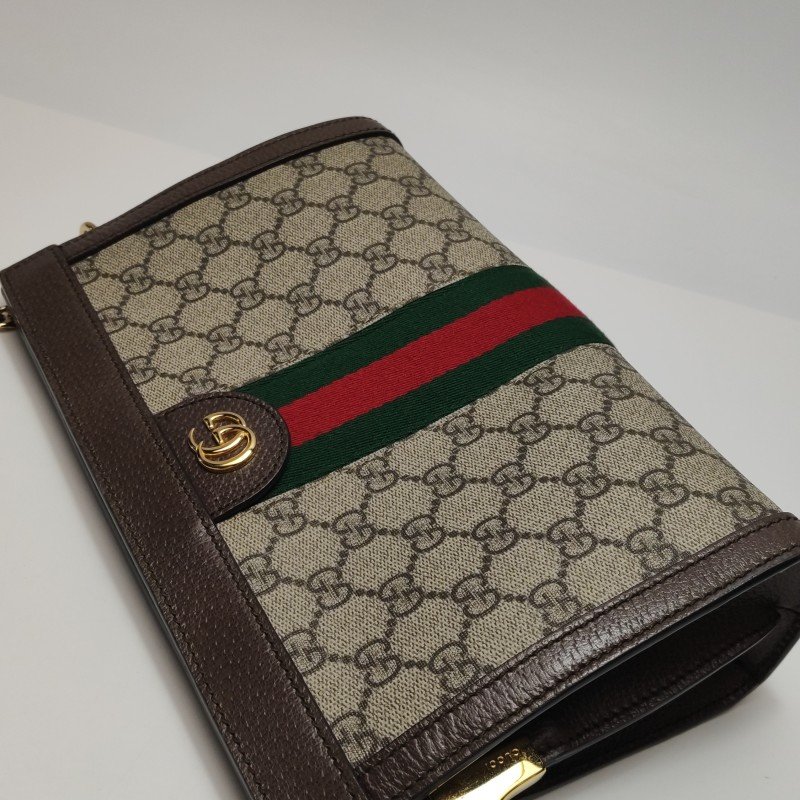 Gucci Ophidia中型牛皮帆布GG老花條紋雙G肩包斜背包-18