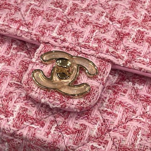 東區正精品㊣CHANEL MINI COCO 17cm 全新香奈兒粉色毛呢菱格紋金鍊琉璃珠珠方胖斜背包 RZ6372-1