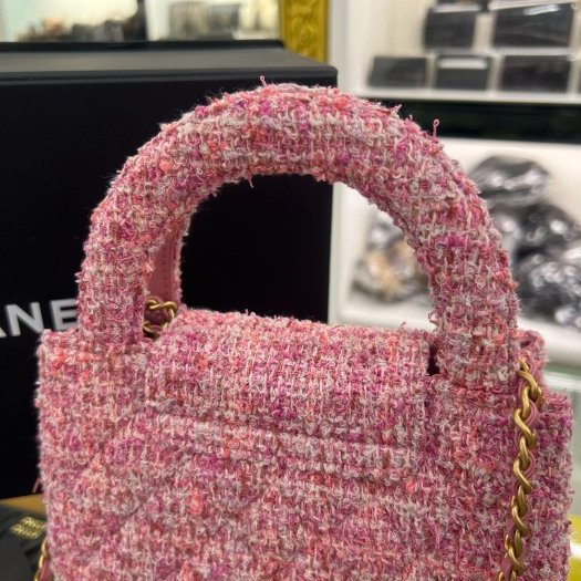 東區正精品㊣CHANEL 25A KELLY Bag 全新香奈兒粉色毛呢菱格紋金鍊手提包斜背包 RZ6373-3