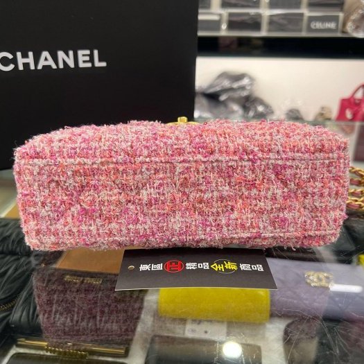 東區正精品㊣CHANEL 25A KELLY Bag 全新香奈兒粉色毛呢菱格紋金鍊手提包斜背包 RZ6373-4