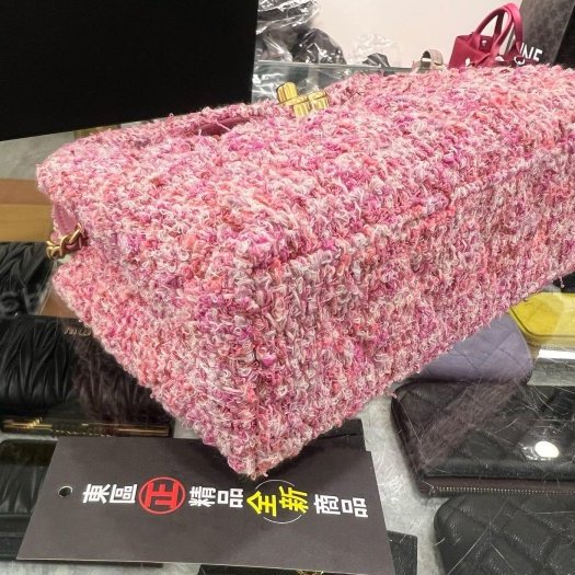 東區正精品㊣CHANEL 25A KELLY Bag 全新香奈兒粉色毛呢菱格紋金鍊手提包斜背包 RZ6373-5