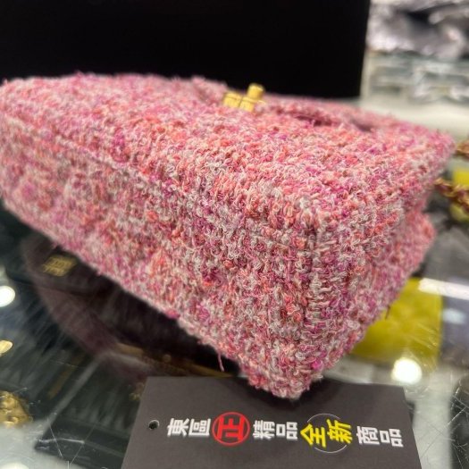 東區正精品㊣CHANEL 25A KELLY Bag 全新香奈兒粉色毛呢菱格紋金鍊手提包斜背包 RZ6373-6