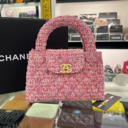 東區正精品㊣CHANEL 25A KELLY Bag 全新香奈兒粉色毛呢菱格紋金鍊手提包斜背包 RZ6373-7