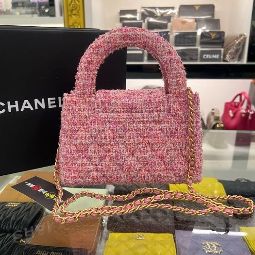 東區正精品㊣CHANEL 25A KELLY Bag 全新香奈兒粉色毛呢菱格紋金鍊手提包斜背包 RZ6373-8