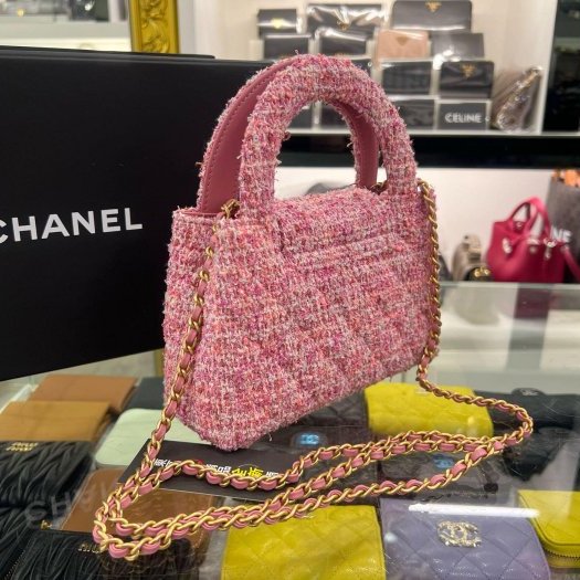 東區正精品㊣CHANEL 25A KELLY Bag 全新香奈兒粉色毛呢菱格紋金鍊手提包斜背包 RZ6373-9