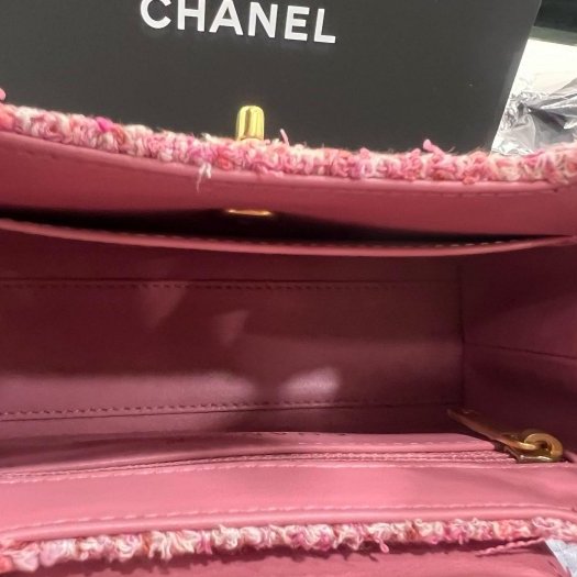 東區正精品㊣CHANEL 25A KELLY Bag 全新香奈兒粉色毛呢菱格紋金鍊手提包斜背包 RZ6373-10