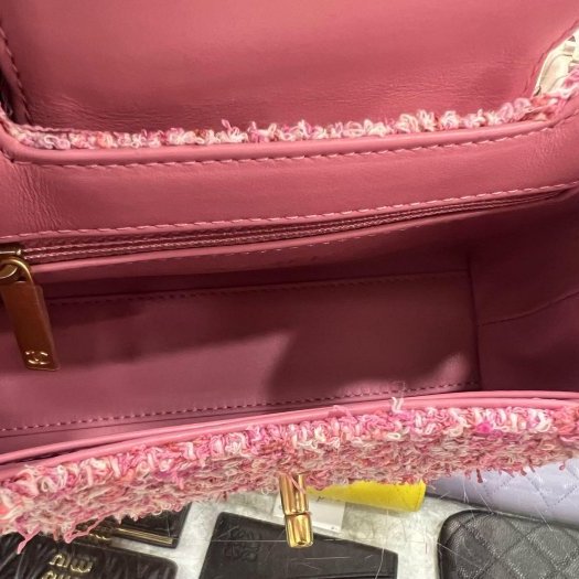 東區正精品㊣CHANEL 25A KELLY Bag 全新香奈兒粉色毛呢菱格紋金鍊手提包斜背包 RZ6373-11