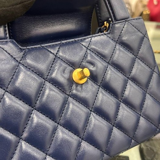 東區正精品㊣CHANEL AS4416 KELLY Bag 全新香奈兒海軍藍色羊皮菱格紋金鍊手提包斜背包 RZ6374-1