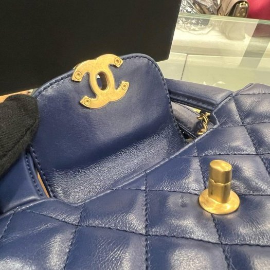 東區正精品㊣CHANEL AS4416 KELLY Bag 全新香奈兒海軍藍色羊皮菱格紋金鍊手提包斜背包 RZ6374-2