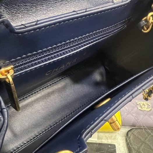 東區正精品㊣CHANEL AS4416 KELLY Bag 全新香奈兒海軍藍色羊皮菱格紋金鍊手提包斜背包 RZ6374-3