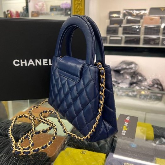 東區正精品㊣CHANEL AS4416 KELLY Bag 全新香奈兒海軍藍色羊皮菱格紋金鍊手提包斜背包 RZ6374-6