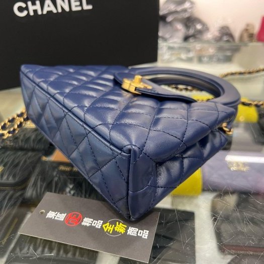 東區正精品㊣CHANEL AS4416 KELLY Bag 全新香奈兒海軍藍色羊皮菱格紋金鍊手提包斜背包 RZ6374-7