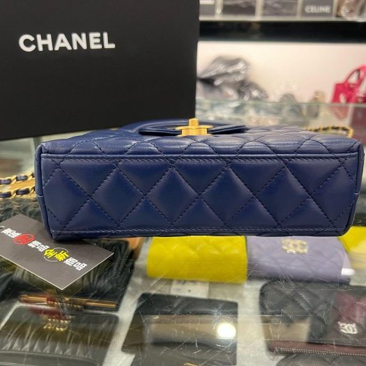 東區正精品㊣CHANEL AS4416 KELLY Bag 全新香奈兒海軍藍色羊皮菱格紋金鍊手提包斜背包 RZ6374-8