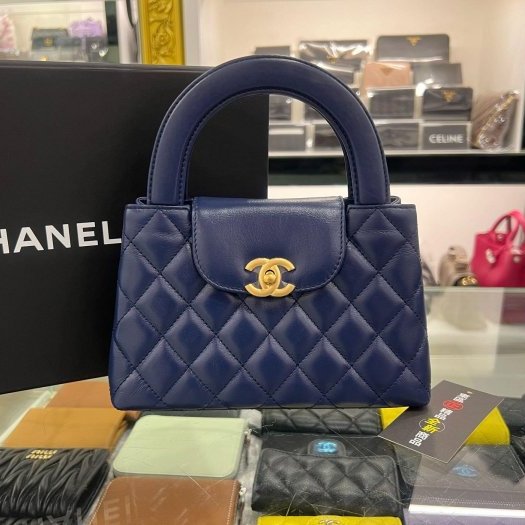 東區正精品㊣CHANEL AS4416 KELLY Bag 全新香奈兒海軍藍色羊皮菱格紋金鍊手提包斜背包 RZ6374-9