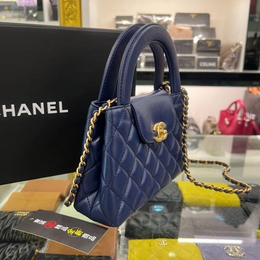 東區正精品㊣CHANEL AS4416 KELLY Bag 全新香奈兒海軍藍色羊皮菱格紋金鍊手提包斜背包 RZ6374-10