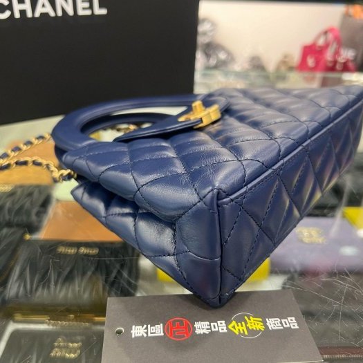 東區正精品㊣CHANEL AS4416 KELLY Bag 全新香奈兒海軍藍色羊皮菱格紋金鍊手提包斜背包 RZ6374-13