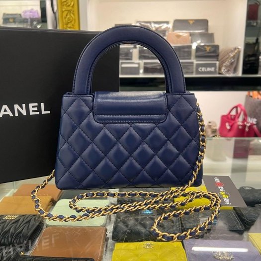 東區正精品㊣CHANEL AS4416 KELLY Bag 全新香奈兒海軍藍色羊皮菱格紋金鍊手提包斜背包 RZ6374-14