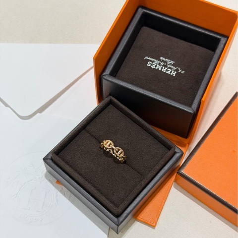 愛馬仕hermes 18k玫瑰金豬鼻子戒指 50碼