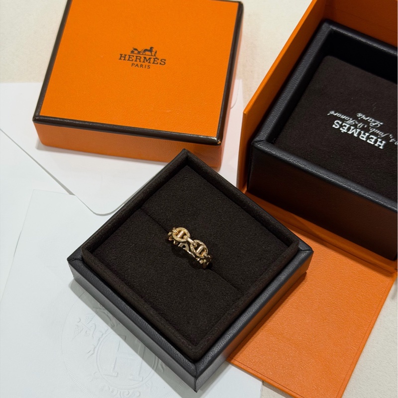 愛馬仕hermes 18k玫瑰金豬鼻子戒指 50碼-1