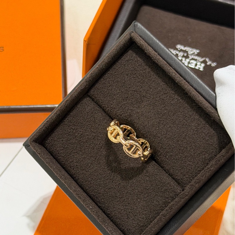 愛馬仕hermes 18k玫瑰金豬鼻子戒指 50碼-3