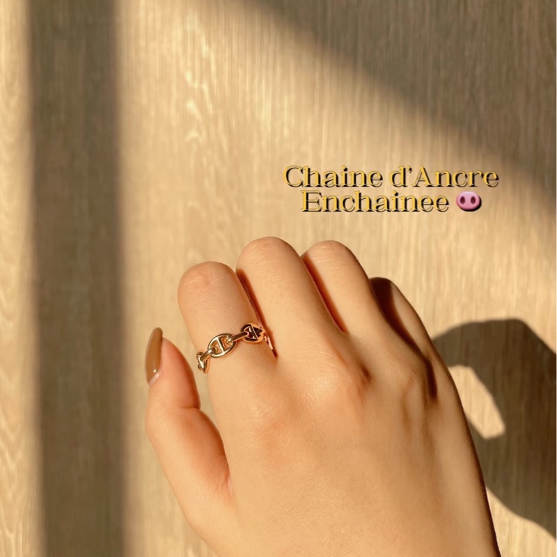 愛馬仕hermes 18k玫瑰金豬鼻子戒指 50碼-5