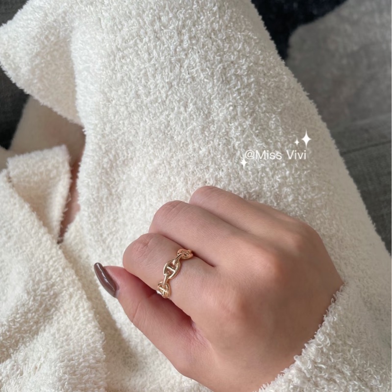 愛馬仕hermes 18k玫瑰金豬鼻子戒指 50碼-6