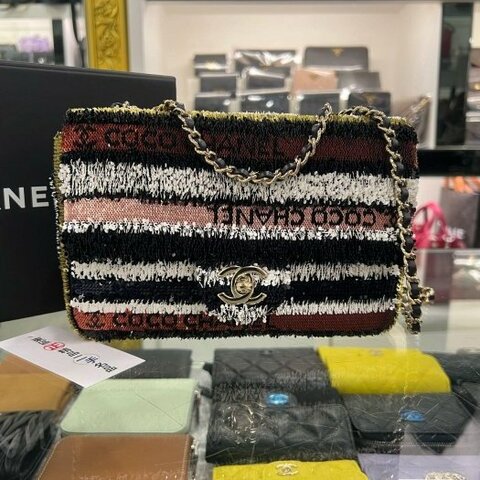 東區正精品㊣CHANEL MINI COCO 20 香奈兒黑棕色亮片字母金鍊肩背包斜背包 CF 20cm RZ6376