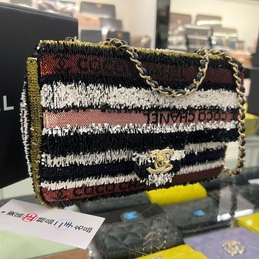 東區正精品㊣CHANEL MINI COCO 20 香奈兒黑棕色亮片字母金鍊肩背包斜背包 CF 20cm RZ6376-1