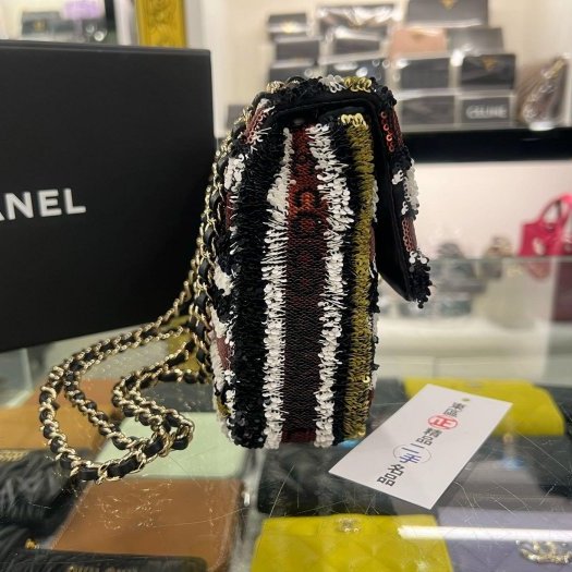 東區正精品㊣CHANEL MINI COCO 20 香奈兒黑棕色亮片字母金鍊肩背包斜背包 CF 20cm RZ6376-3