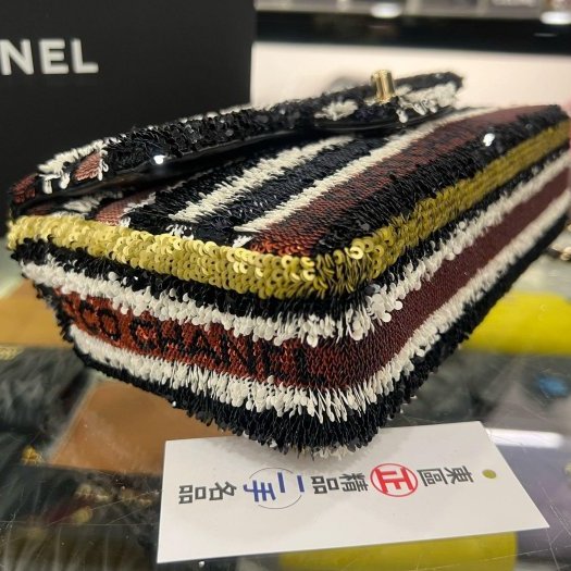 東區正精品㊣CHANEL MINI COCO 20 香奈兒黑棕色亮片字母金鍊肩背包斜背包 CF 20cm RZ6376-6