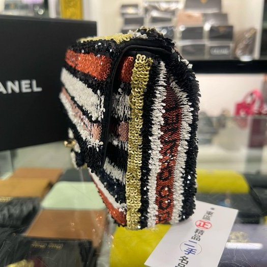 東區正精品㊣CHANEL MINI COCO 20 香奈兒黑棕色亮片字母金鍊肩背包斜背包 CF 20cm RZ6376-9