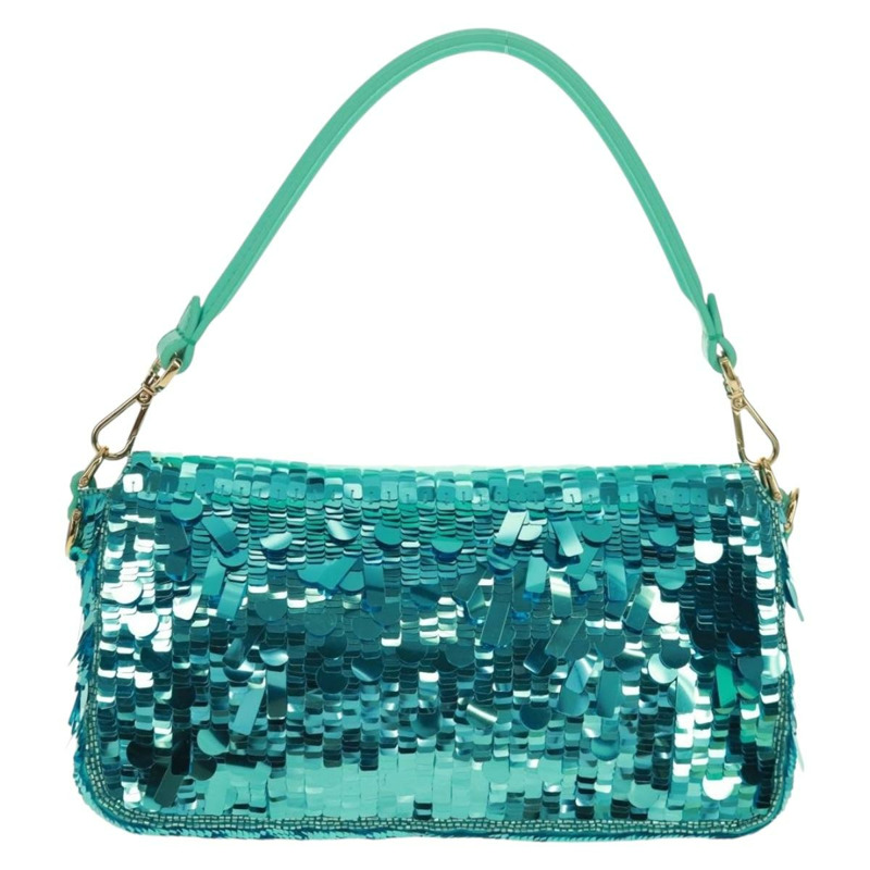 【日本直送】FENDI 亮片 Mamma Baguette 單肩包 藍色金色 正品 166166SM-1