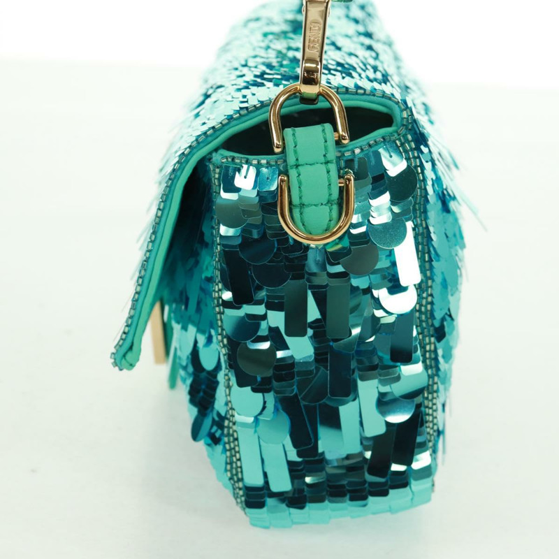 【日本直送】FENDI 亮片 Mamma Baguette 單肩包 藍色金色 正品 166166SM-2