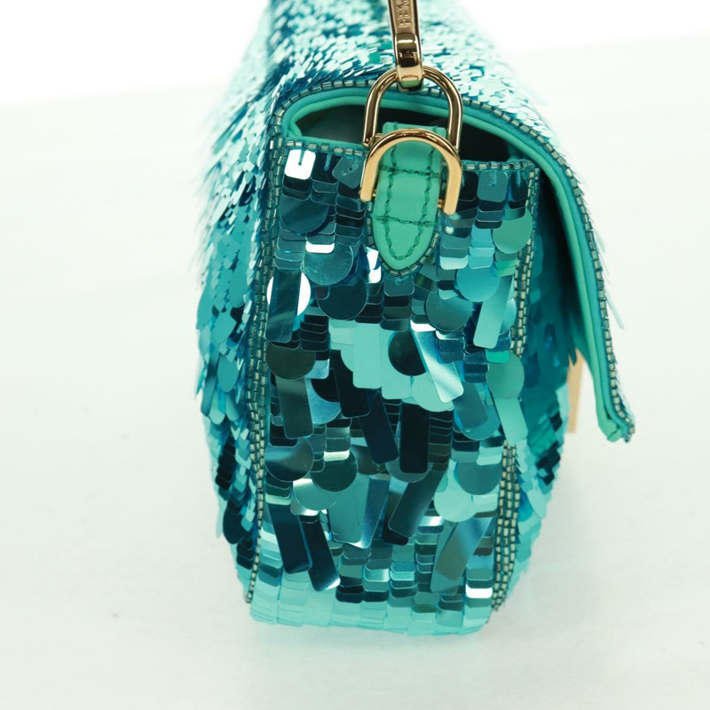【日本直送】FENDI 亮片 Mamma Baguette 單肩包 藍色金色 正品 166166SM-3