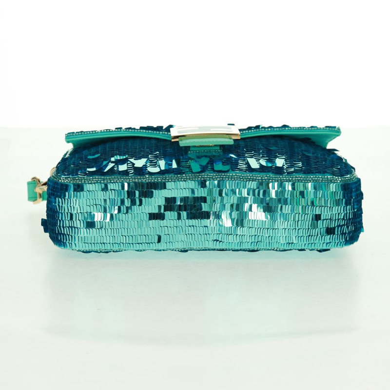 【日本直送】FENDI 亮片 Mamma Baguette 單肩包 藍色金色 正品 166166SM-4