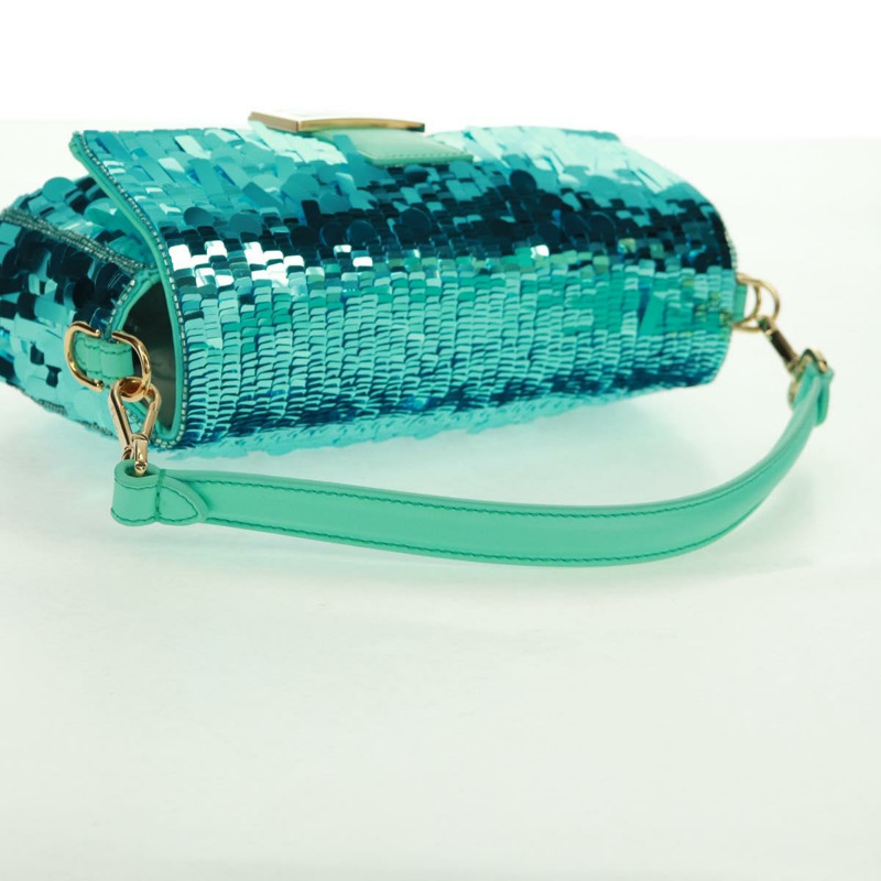 【日本直送】FENDI 亮片 Mamma Baguette 單肩包 藍色金色 正品 166166SM-6
