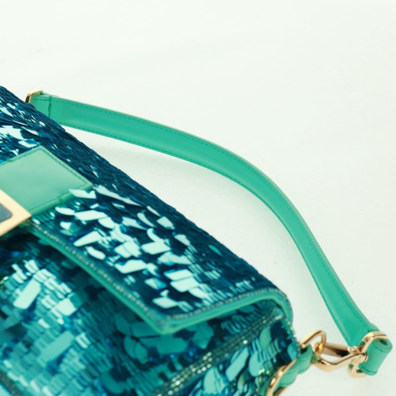 【日本直送】FENDI 亮片 Mamma Baguette 單肩包 藍色金色 正品 166166SM-7