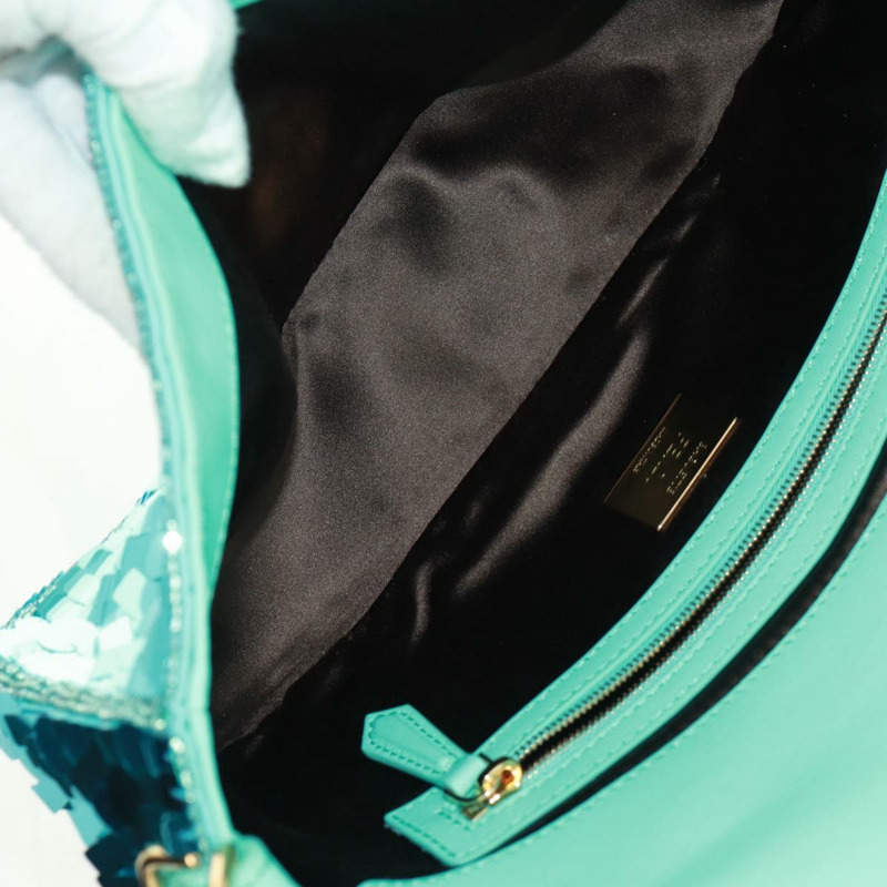 【日本直送】FENDI 亮片 Mamma Baguette 單肩包 藍色金色 正品 166166SM-9