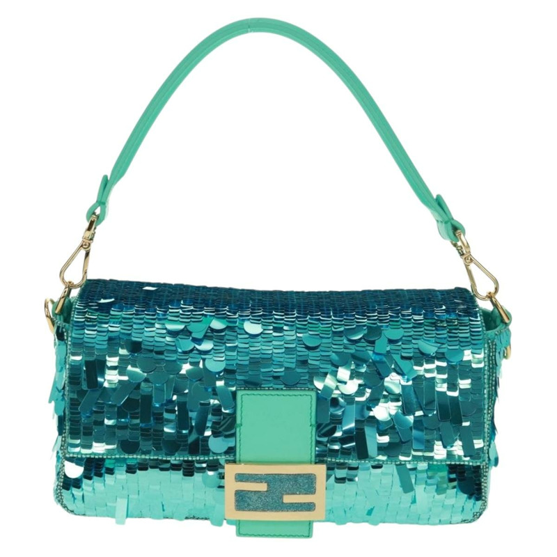 【日本直送】FENDI 亮片 Mamma Baguette 單肩包 藍色金色 正品 166166SM-12