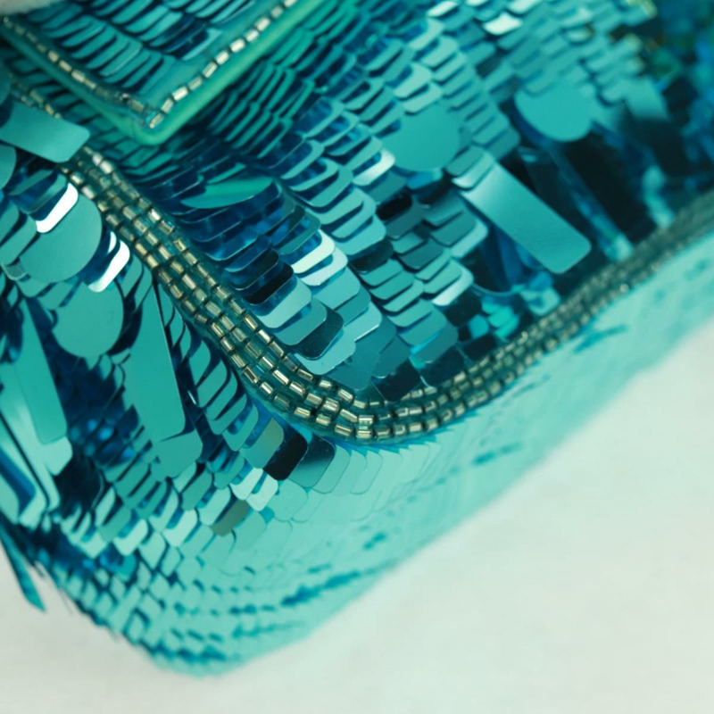 【日本直送】FENDI 亮片 Mamma Baguette 單肩包 藍色金色 正品 166166SM-13