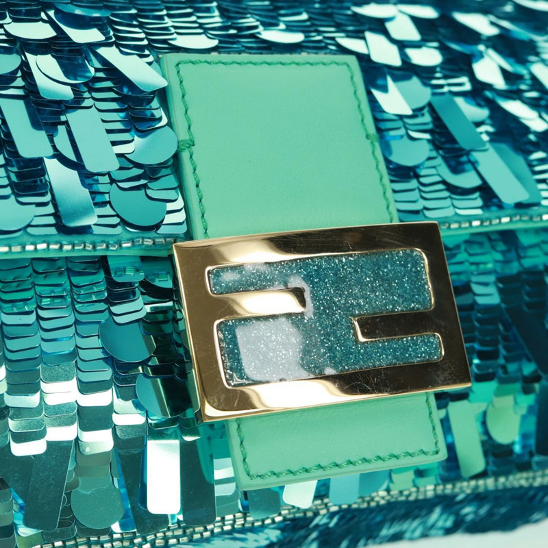 【日本直送】FENDI 亮片 Mamma Baguette 單肩包 藍色金色 正品 166166SM-18