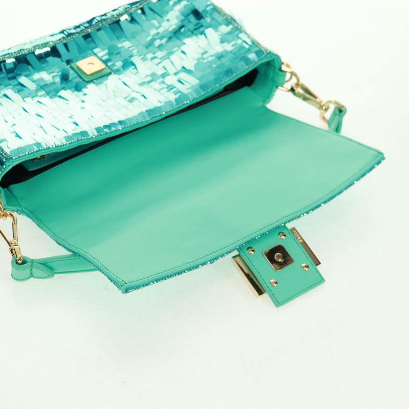 【日本直送】FENDI 亮片 Mamma Baguette 單肩包 藍色金色 正品 166166SM-19