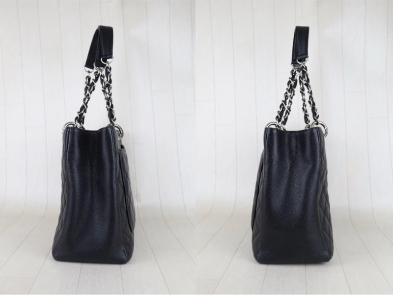 「JL精品代購」香奈兒黑銀荔枝牛皮GST托特包-4