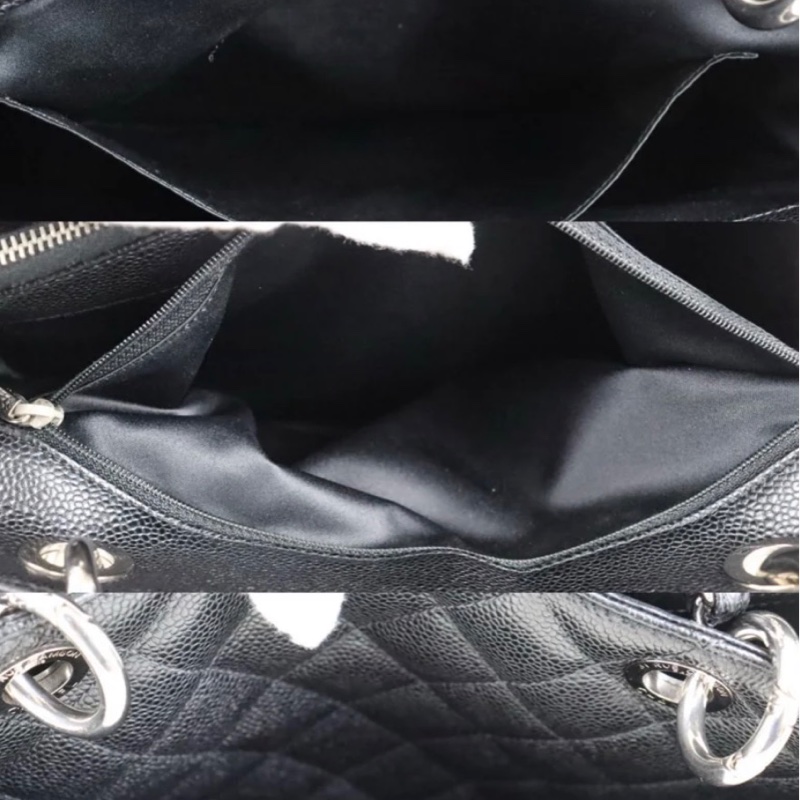 「JL精品代購」香奈兒黑銀荔枝牛皮GST托特包-9
